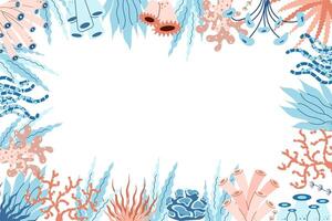 Background with seaweed, corals and algae. Place for text. Underwater world and ocean exotic. illustration vector