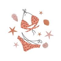 Swimsuit with starfish and shells. Summer vibe. illustration isolated on white background vector