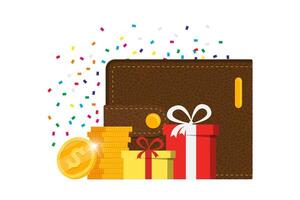 Cashback reward program advertising idea. Coins flowing back into wallet. Promo initiative to collect points and boost savings. Represents earning and saving with loyalty perks. Isolated illustration vector
