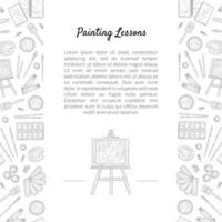 Painting Lessons Banner Template with Place for Text and Painter Tools Hand Drawn Seamless Pattern, Art School Design Element Monochrome Illustration vector