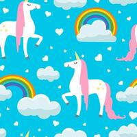 Cute Unicorns, Clouds and Rainbows Seamless Pattern Illustration vector