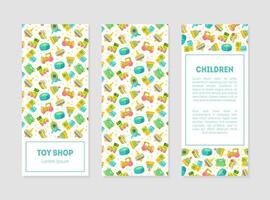 Toy Shop Banner Templates with Cute Baby Toys Pattern and Place for Text, Design Element Can Be Used for Card, Label, Invitation, Certificate, Flyer, Coupon Illustration vector
