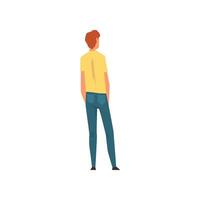 Man Wearing Jeans and Yellow T-shirt Standing with Hands in Pockets, View From the Back Illustration vector