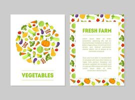 Fresh Farm Vegetables Banner Templates Set with Fresh Organic Food and Place for Text, Design Element can Be Used for Grocery Shop, Farm Market, Cafe Menu Illustration vector
