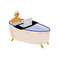 Beautifu Girl Using Laptop Computer While Taking Bath Illustration vector