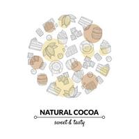 Natural Cocoa Banner Template with Chocolate Desserts Hand Drawn Pattern, Design Element Can Be Used Packaging, Label, Branding Identity, Certificate, Flyer, Coupon Illustration vector
