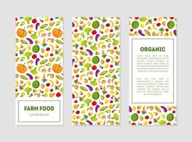 Organic Farm Food Banner Templates Set with Fresh Fruits, Vegetables and Place for Text, Design Element can Be Used for Grocery Shop, Farm Market, Cafe Menu Illustration vector