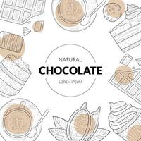 Natural Chocolate Banner Template with Chocolate Desserts Hand Drawn Pattern and Place for Text, Design Element Can Be Used Packaging, Label, Branding Identity, Certificate, Illustration vector