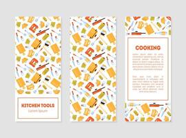 Kitchen Tools Banner Templates Set with Cooking Utensils Pattern and Place for Text Illustration vector
