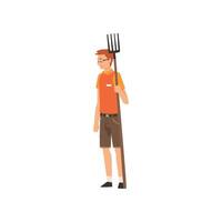 Zoo Worker Standing with Pitchfork, Professional Zookeeper Character Caring of Animal Illustration vector