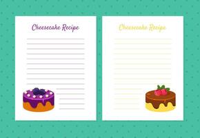 Cheesecake Recipe Cookbook Design Templates, Card with Lines for Recipe Placement Illustration vector