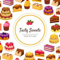 Tasty Sweets Banner Template with Desserts Pattern, Bakery, Confectionery, Shop Design Element Illustration vector