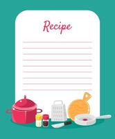 Recipe Cookbook Decorated with Kitchen Tools, Card with Lines for Recipe Placement Illustration vector