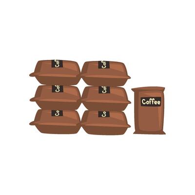 Sacks with Coffee Beans, Coffee Industry Production Stage Illustration