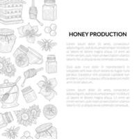 Honey Production Banner Template with Hand Drawn Pattern and Place for Text, Natural Sweet Healthy Food, Design Element Can Be Used for Card, Label, Invitation, Certificate Illustration vector