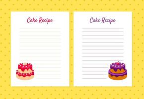Cake Recipe Cookbook Design Templates, Card with Lines for Recipe Placement Illustration vector