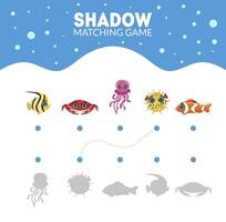 Matching Game with Cute Sea Creatures, Find the Correct Shadow Educational Game for Kids Illustration vector