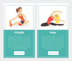 Fitness, Yoga Banner Templates Set with Exercising Girls, Design Element Can Be Used for Landing Page, Mobile App, Website Illustration vector