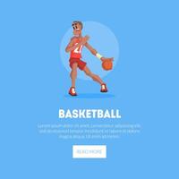 Male Basketball Player in Sports Uniform Playing with Ball Banner Template, Design Element Can Be Used for Landing Page, Mobile App, Website Illustration vector