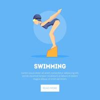 Girl Swimmer at Starting Point Banner Template, Design Element Can Be Used for Landing Page, Mobile App, Website Illustration vector