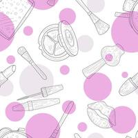 Beauty Salon Seamless Pattern, Cosmetics and Beauty Background with Make Up Artist Objects Illustration vector