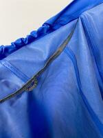 Here is a detailed closeup view of the interior of a blue jacket photo