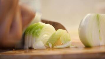In a modern kitchen setting, chopping fresh green onions is an essential culinary skill video
