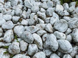 A substantial and large pile of white rocks has been systematically positioned on top of one another on the ground, resulting in a unique and natural arrangement that truly catches the eye photo