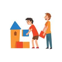 Boys Playing With Toy Blocks Illustration vector