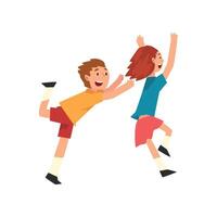Smiling Boy And Girl Playing Together, Happy Children Having Fun at Birthday Party, Illustration vector