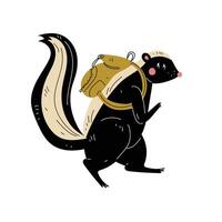Skunk Walking with Backpack, Animal Character Having Hiking Adventure Travel or Camping Trip Illustration vector