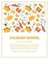 Culinary School Banner Template, Invitation Card with Place for Text and Kitchen Utensils for Food Preparation Illustration vector