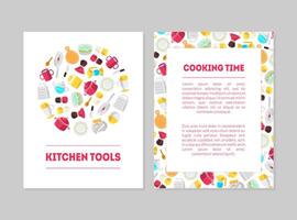 Cooking Time, Kitchen Tools Banner Templates Set, Cards with Place for Text and Cooking Utensils, Design Element Can Be Used for Card, Label, Invitation Illustration vector