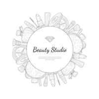 Beauty Salon Monochrome Banner Template with Place For Your Text, Cosmetics and Beauty Background with Make Up Artist Objects Illustration vector