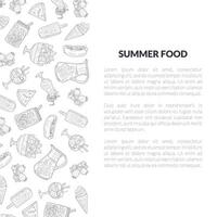 Summer Food Banner Template with Place for Text and Hand Drawn Pattern, Summertime, Holidays Design Element Illustration vector