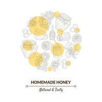 Organic Honey Banner Template with Hand Drawn Pattern in Circular Shape, Natural Sweet Healthy Food, Design Element Can Be Used for Card, Label, Invitation, Certificate Illustration vector