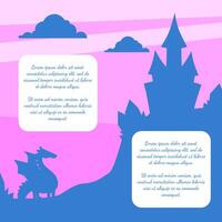 Silhouette of Fairytale Magic Castle on Sunset Background, Banner Template with Place fo Text Cartoon Illustration vector