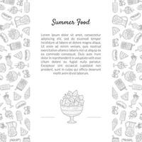 Summer Food Banner Template with Place for Text and Picnic Food Hand Drawn Pattern, Summertime, Holidays Design Element Illustration vector