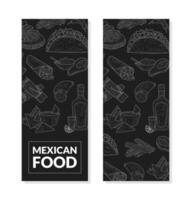 Mexican Food Banner Template with Hand Drawn Pattern, Restaurant or Cafe Menu Design Element on Chalkboard Illustration vector