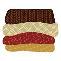 Neat stack of cozy sweaters, ideal for winter with colorful knits and comfy textur vector