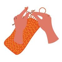 Hands are knitting. Hobbies and handmade. Needlecraft. vector