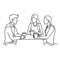 People sitting at table with coffee and drinks vector