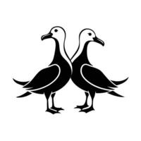 Two black and white birds standing together on a white background vector