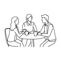 People sitting at a table with coffee and drinks vector