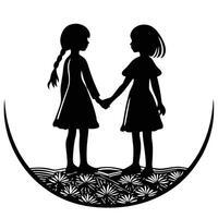 Two girls holding hands in the shape of a circle vector