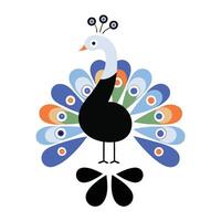A colorful peacock with a black and white pattern vector