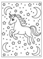 Unicorn with Star and moon Unicorn Coloring Page for kids vector