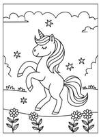 Unicorn jumping in the garden Coloring Page for kids vector