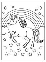 Unicorn with rainbow Coloring Page for kids vector