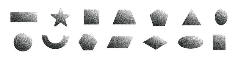 Abstract shapes with gradient and grainy noise texture. Grunge graphic forms, oval,triangle,square. Flat illustration isolated on white background. vector